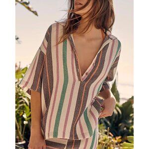 Free People Soleil Time Endless Summer Striped Cotton Polo